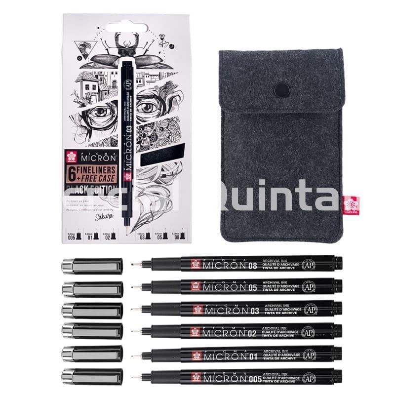 SAKURA Pigma Micron Negro Set + estuche de bolígrafos 6 tamaños. - Imagen 1