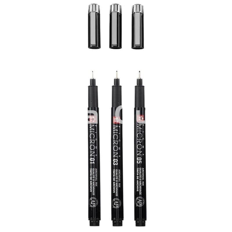 SAKURA Pigma Micron Negro Set + estuche de bolígrafos gratuito 3 tamaños - Imagen 1